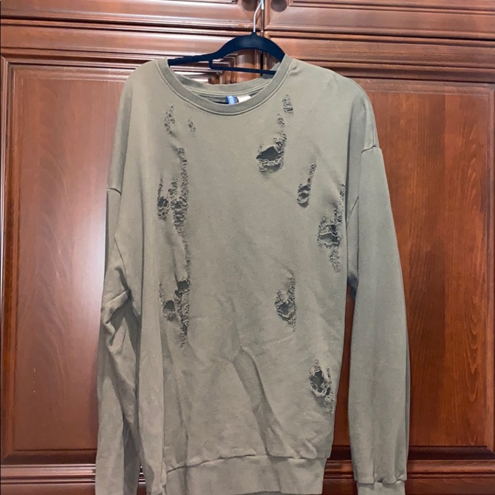 H&M distressed sweater olive green